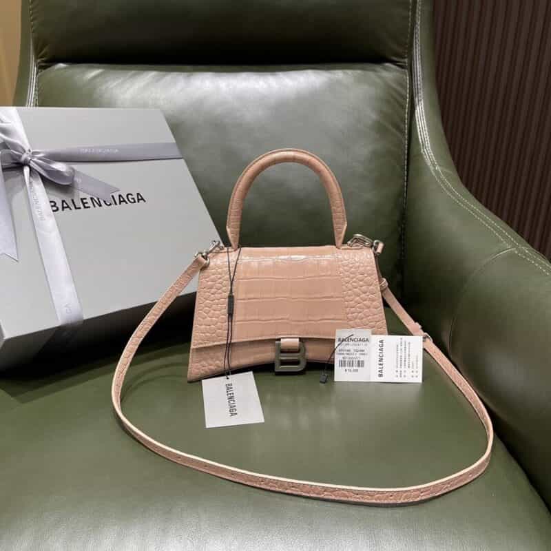 Balenciaga Hourglass S 鳄鱼纹沙漏包 593546裸粉银扣