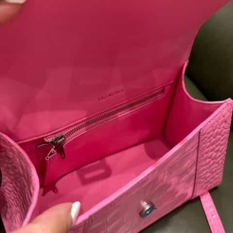 Balenciaga Hourglass S 鳄鱼纹沙漏包 593546粉色银扣