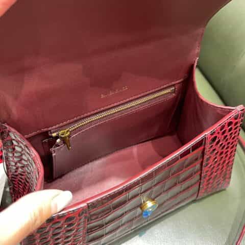 Balenciaga Hourglass S 鳄鱼纹沙漏包 593546酒红色金扣