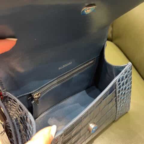 Balenciaga Hourglass S 鳄鱼纹沙漏包 593546蓝色银扣