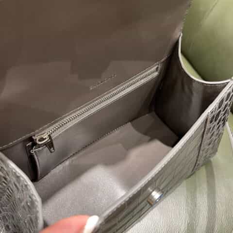Balenciaga Hourglass S 鳄鱼纹沙漏包 593546灰色银扣