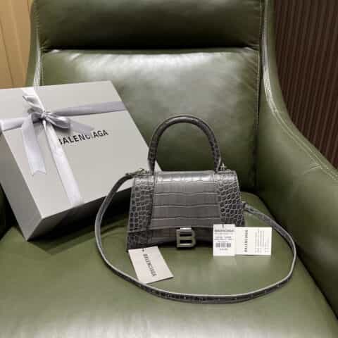 Balenciaga Hourglass S 鳄鱼纹沙漏包 593546灰色银扣