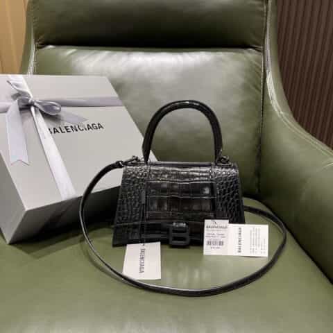 Balenciaga Hourglass X 鳄鱼纹沙漏包 593546黑色枪扣