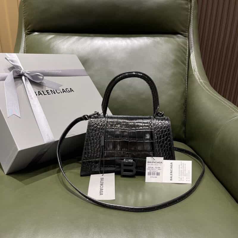 Balenciaga Hourglass X 鳄鱼纹沙漏包 593546黑色银扣