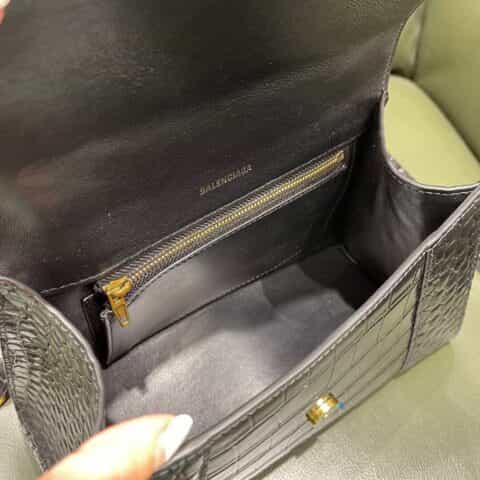 Balenciaga Hourglass X 鳄鱼纹沙漏包 593546黑色金扣