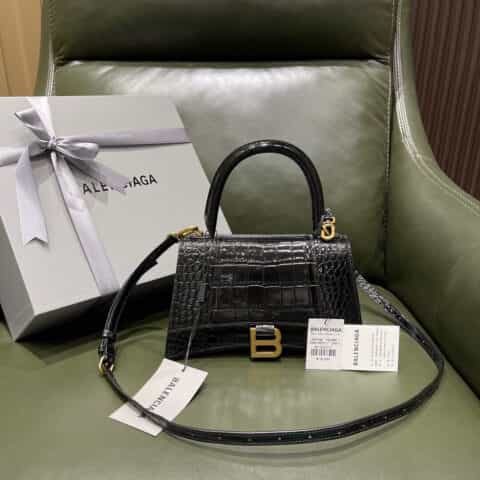 Balenciaga Hourglass X 鳄鱼纹沙漏包 593546黑色金扣