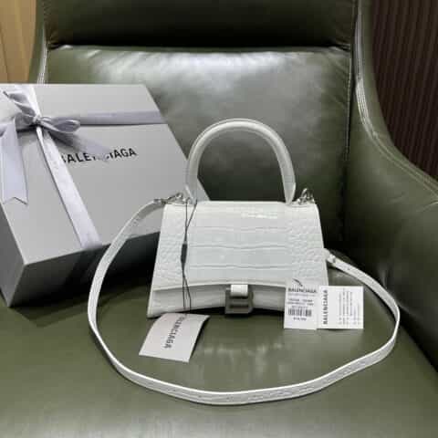 Balenciaga Hourglass X 鳄鱼纹沙漏包 593546白色银扣