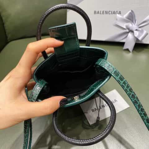 Balenciaga Shopping Bag 鳄鱼纹购物纸袋包 593826墨绿色