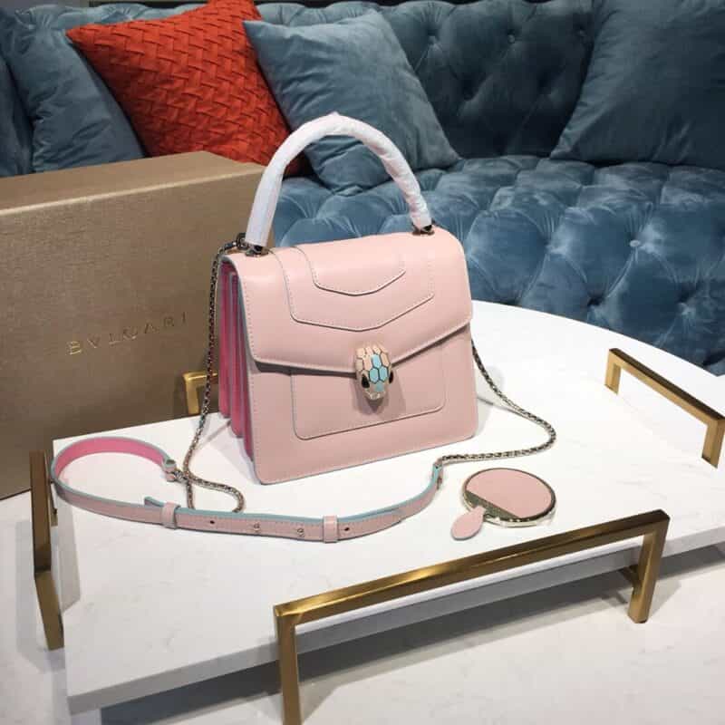 BVLGARI宝格丽马卡龙色系意大利小牛皮三层手提包38329