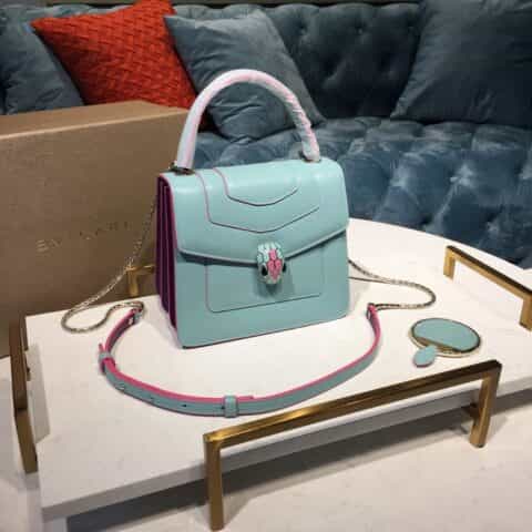 BVLGARI宝格丽马卡龙色系意大利小牛皮三层手提包38329