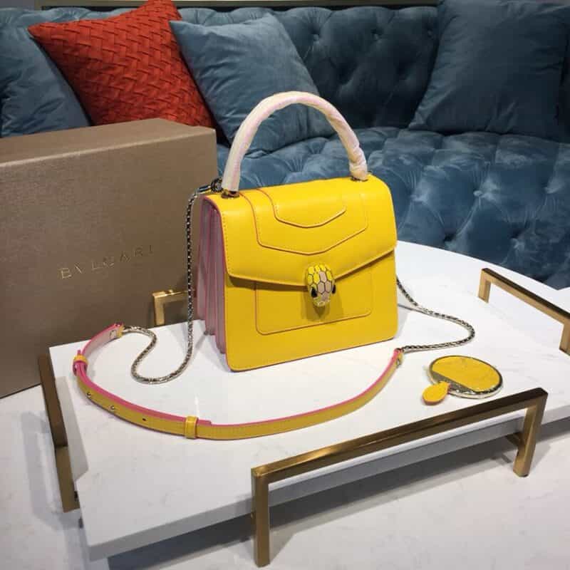 BVLGARI宝格丽马卡龙色系意大利小牛皮三层手提包38329
