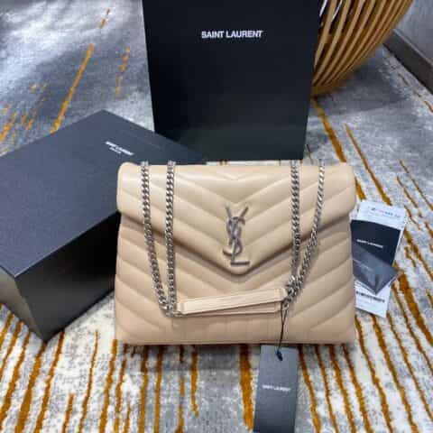 Saint laurent Ysl LouLou Y形挎包 459749杏色银扣