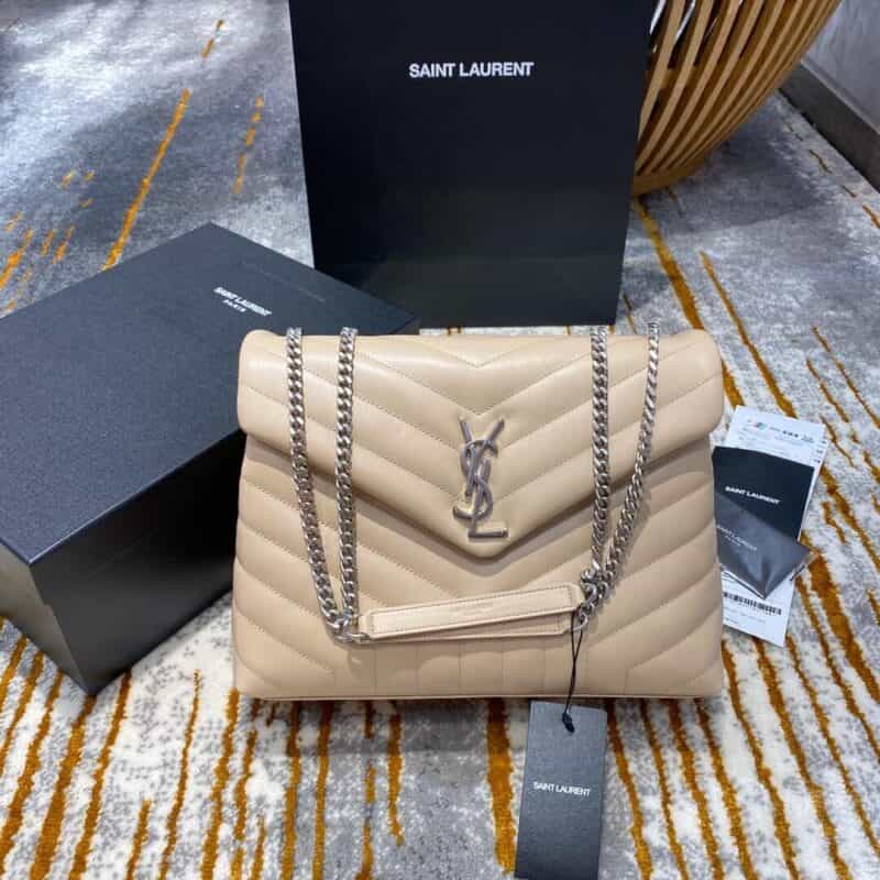Saint laurent Ysl LouLou Y形挎包 459749杏色银扣