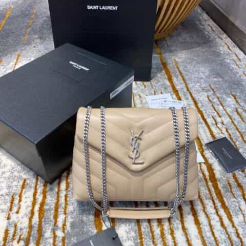 Saint laurent Ysl LouLou Y形挎包 494699杏色银扣