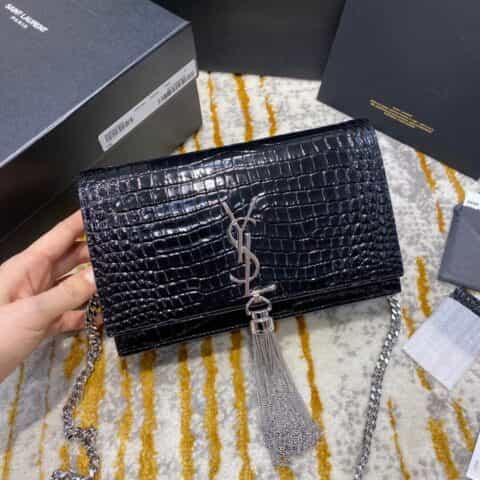 Saint laurent Ysl Kate 19 鳄鱼纹流苏链条包 452159银扣