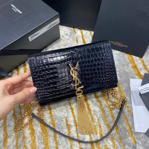 Saint laurent Ysl Kate 19 鳄鱼纹流苏链条包 452159金扣