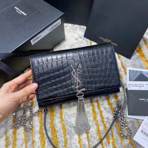 Saint laurent Ysl Kate 19 鳄鱼纹流苏链条包 452159黑色银扣