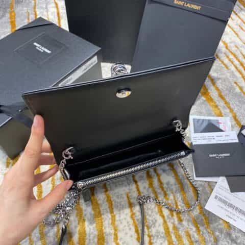 Saint laurent Ysl Kate 19 鳄鱼纹流苏链条包 452159黑色银扣