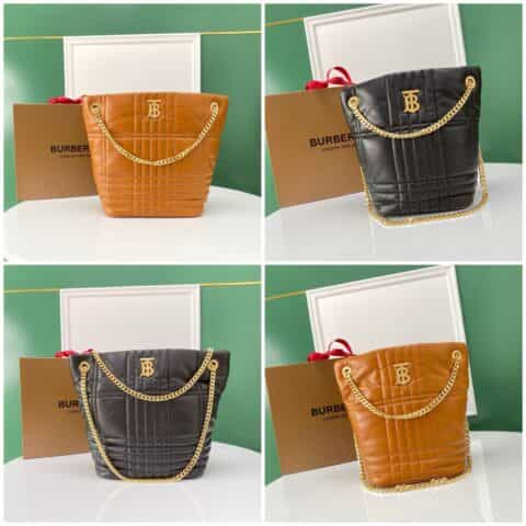 Burberry巴宝莉鞣制柔软羔羊皮绗缝款萝拉水桶包