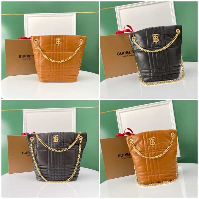Burberry巴宝莉鞣制柔软羔羊皮绗缝款萝拉水桶包