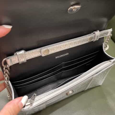 Balenciaga Hourglass 19.5 链条款沙漏包 656050鳄鱼纹银色银扣