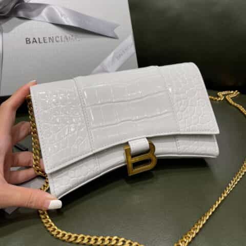 Balenciaga Hourglass 19.5 链条款沙漏包 656050鳄鱼纹白色金扣