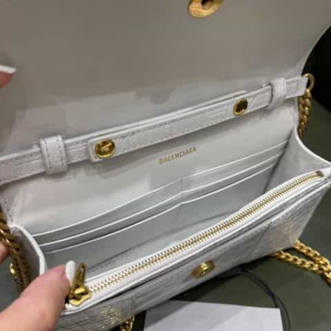 Balenciaga Hourglass 19.5 链条款沙漏包 656050鳄鱼纹白色金扣