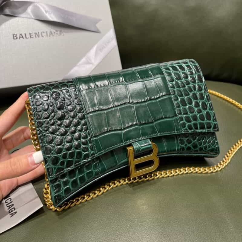 Balenciaga Hourglass 19.5 链条款沙漏包 656050鳄鱼纹墨绿金扣