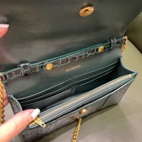 Balenciaga Hourglass 19.5 链条款沙漏包 656050鳄鱼纹墨绿金扣