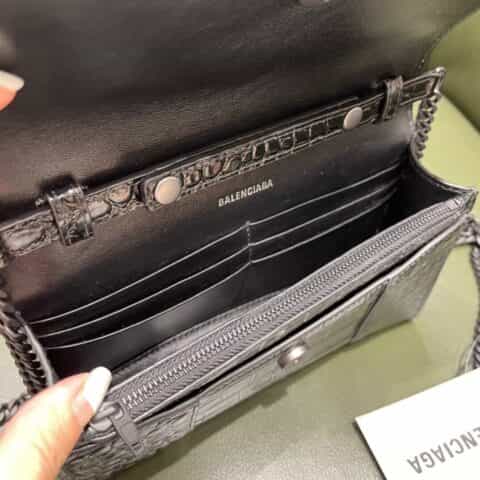 Balenciaga Hourglass 19.5 链条款沙漏包 656050鳄鱼纹黑色黑扣