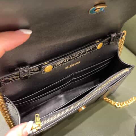 Balenciaga Hourglass 19.5 链条款沙漏包 656050鳄鱼纹黑色金扣