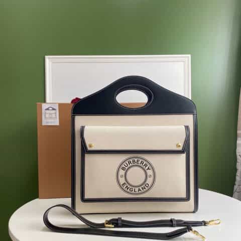 Burberry巴宝莉牛皮配帆布托特包