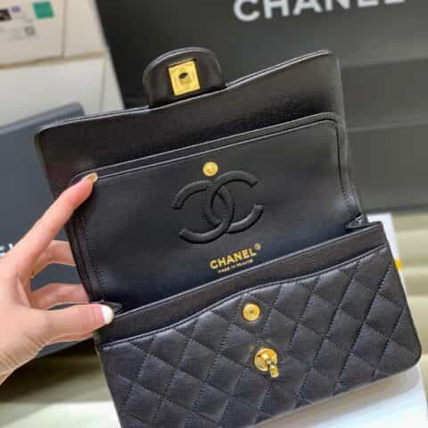 Chanel CF23 Classic flap bag A01113黑色小球纹牛皮金扣