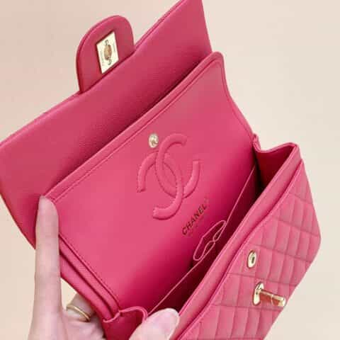 Chanel CF23 Classic flap bag A01113桃红色球纹牛皮金扣