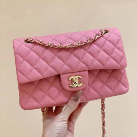 Chanel CF23 Classic flap bag A01113芭比粉球纹牛皮金扣