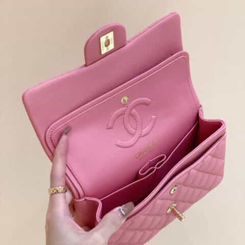 Chanel CF23 Classic flap bag A01113芭比粉球纹牛皮金扣