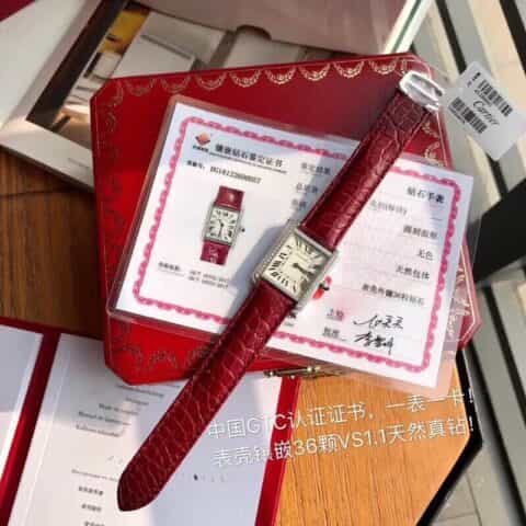卡家坦克鳄鱼皮真钻小号瑞士石英机芯36颗VS1.1真钻腕表