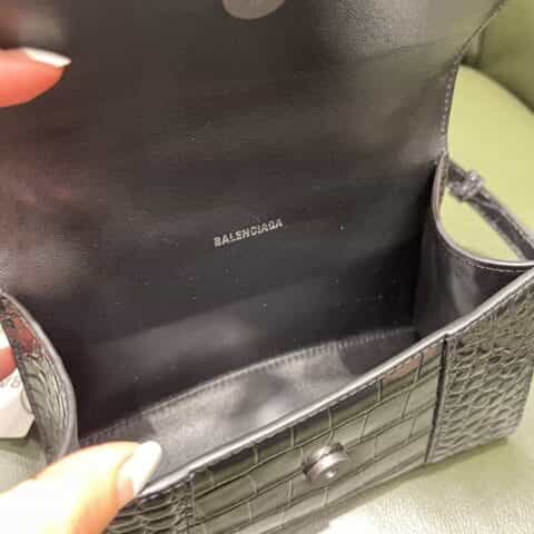 Balenciaga Hourglass XS 鳄鱼纹沙漏包 592833黑色黑扣
