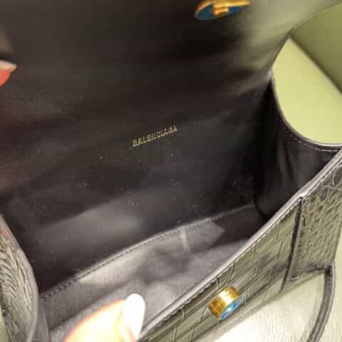 Balenciaga Hourglass XS 鳄鱼纹沙漏包 592833黑色金扣