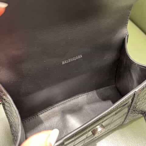 Balenciaga Hourglass XS 鳄鱼纹沙漏包 592833黑色银扣