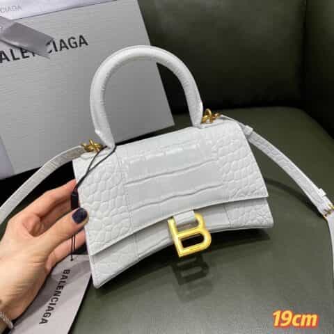 Balenciaga Hourglass XS 鳄鱼纹沙漏包 592833白色金扣
