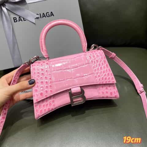 Balenciaga Hourglass XS 鳄鱼纹沙漏包 592833樱花粉银扣