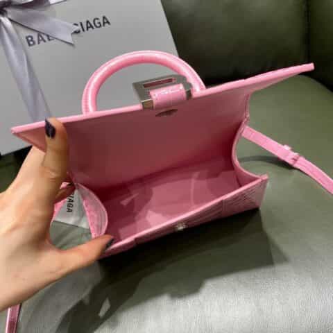 Balenciaga Hourglass XS 鳄鱼纹沙漏包 592833樱花粉银扣
