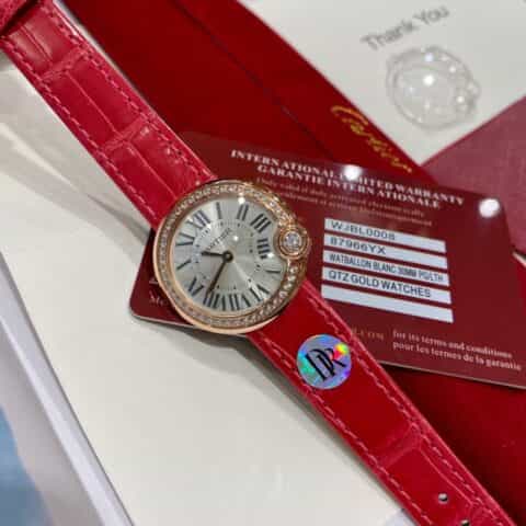 鳄鱼皮 最新配色“草莓粉” DR厂卡地亚新款白气球系列44颗小钻18k金电镀女表