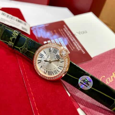 鳄鱼皮 最新配色“草莓粉” DR厂卡地亚新款白气球系列44颗小钻18k金电镀女表