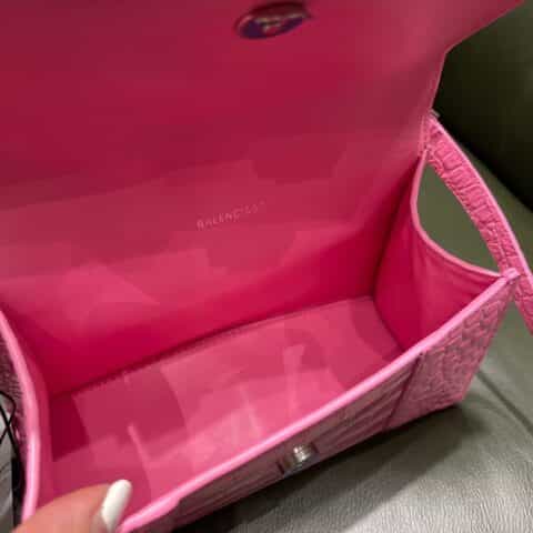 Balenciaga Hourglass XS 鳄鱼纹沙漏包 592833粉色银扣