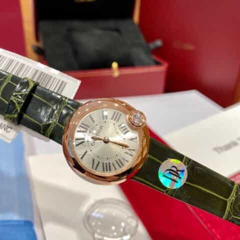 鳄鱼皮 最新配色“草莓粉” DR厂卡地亚新款白气球系列44颗小钻18k金电镀女表