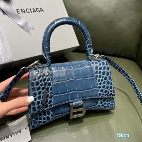 Balenciaga Hourglass XS 鳄鱼纹沙漏包 592833蓝色银扣