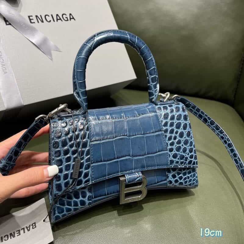 Balenciaga Hourglass XS 鳄鱼纹沙漏包 592833蓝色银扣