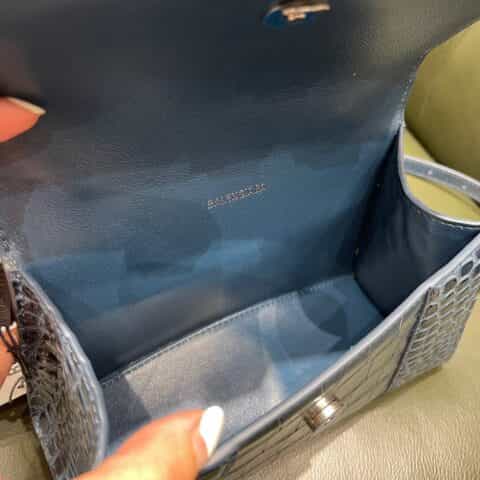 Balenciaga Hourglass XS 鳄鱼纹沙漏包 592833蓝色银扣